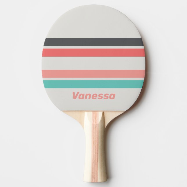 Raquete De Ping Pong Sunbleached Coral Across Striping with Name (Frente)