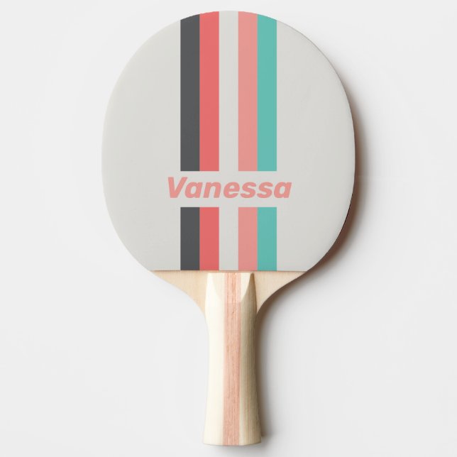 Raquete De Ping Pong Sunbleached Coral Pin Striped with Name (Frente)