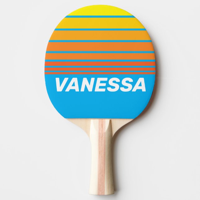 Raquete De Ping Pong Sunburst Sea Horizon Striping with Name (Frente)