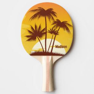 Raquete De Ping Pong Sunset da Ilha Tropical de Texto Personalizado