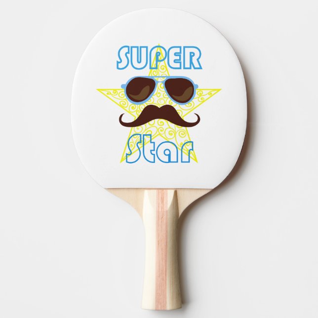 Raquete De Ping Pong Super Star de óculos de sol e bigode (Frente)