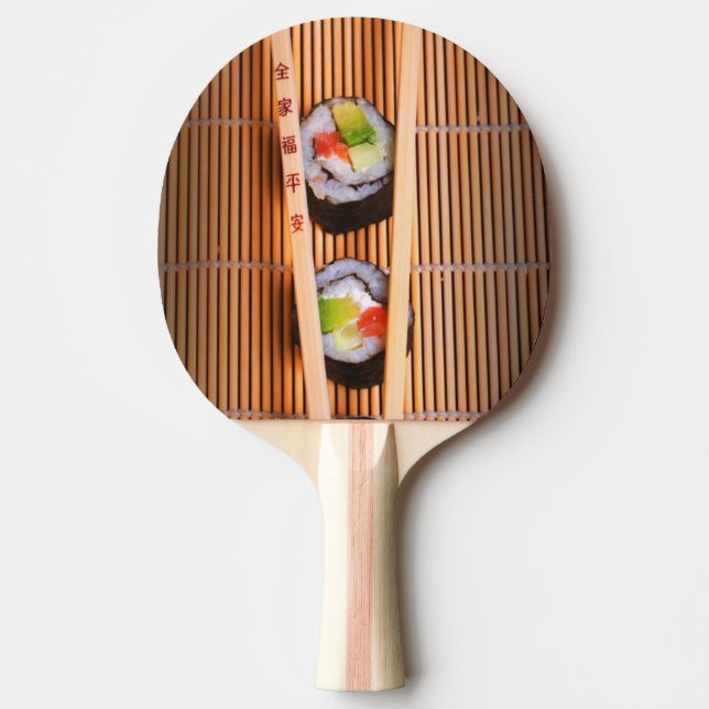 Raquete De Ping Pong Sushi e chopsticks de madeira (Frente)