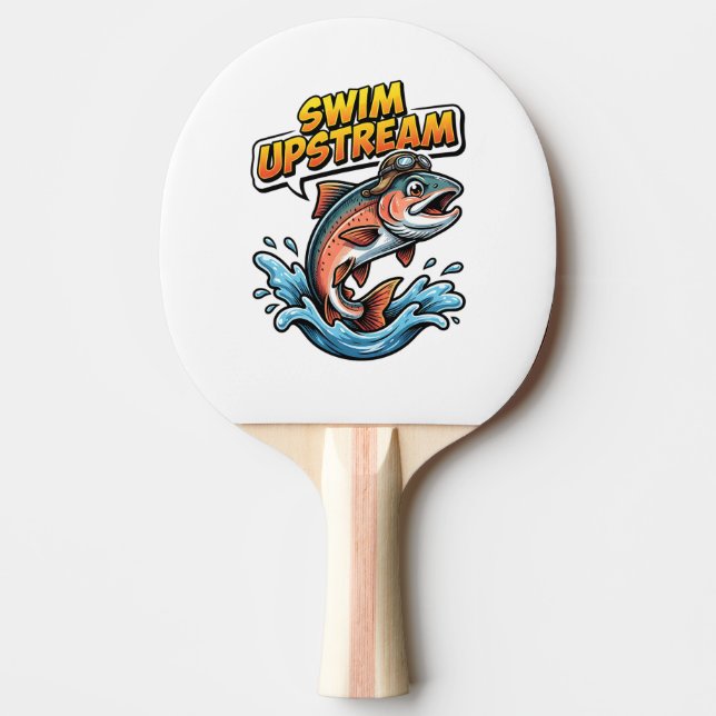 Raquete De Ping Pong Swim Upstream Salmon Motivational (Frente)