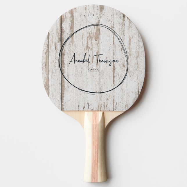 Raquete De Ping Pong Tábuas de Madeira Pintadas de Branco Nome em Círcu (Frente)