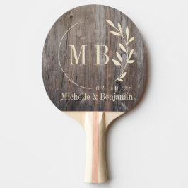 Raquete De Ping Pong Tábuas Gastas Folha Monograma de Casamento