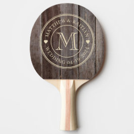 Raquete De Ping Pong Tábuas Vintage Monograma de Coração para Casamento