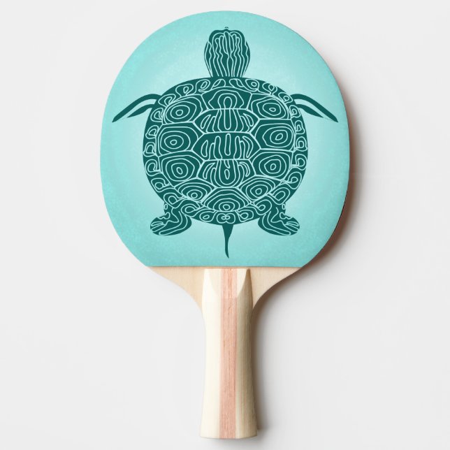 Raquete De Ping Pong Tartaruga Desenho Azul Verde em Aqua (Frente)
