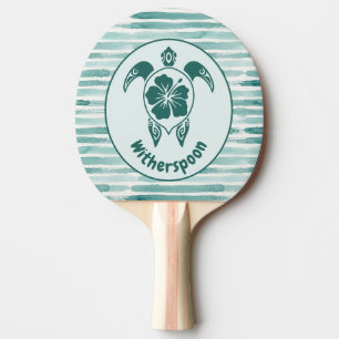 Raquete De Ping Pong Tartaruga Tropical Personalizada e Flor de Hibisco