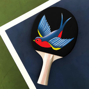 Raquete De Ping Pong Tatuagem Estilo Tradicional Andorinha Azul Ousada