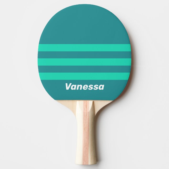 Raquete De Ping Pong Teal Beach Breeze Across Striping with Name (Frente)