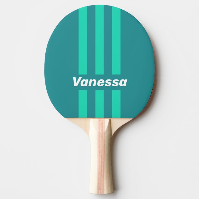 Raquete De Ping Pong Teal Beach Breeze Pin Stripes with Name (Frente)