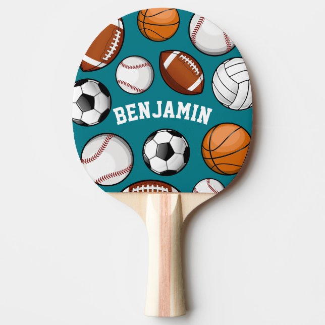 Raquete De Ping Pong Teal de Nome Personalizado da Associação Esportiva (Frente)