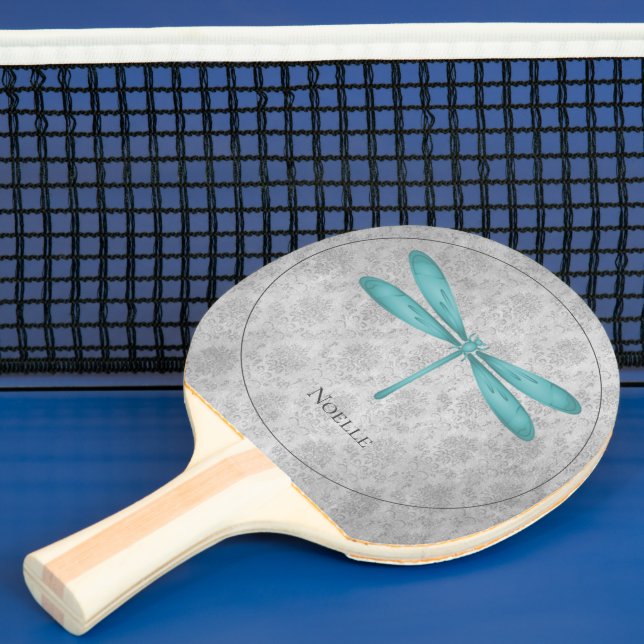 Raquete De Ping Pong Teal Dragonfly Damask (Insitu)