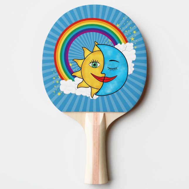 Raquete De Ping Pong Tema Celestial Sol Lua Arco-íris (Verso)