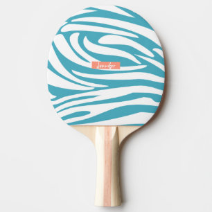 Raquete De Ping Pong Tendência do Padrão de Zebra Striped Turquoise Mon