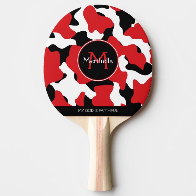 Raquete De Ping Pong Tendência Red Black Cow Impressão Monograma (Frente)