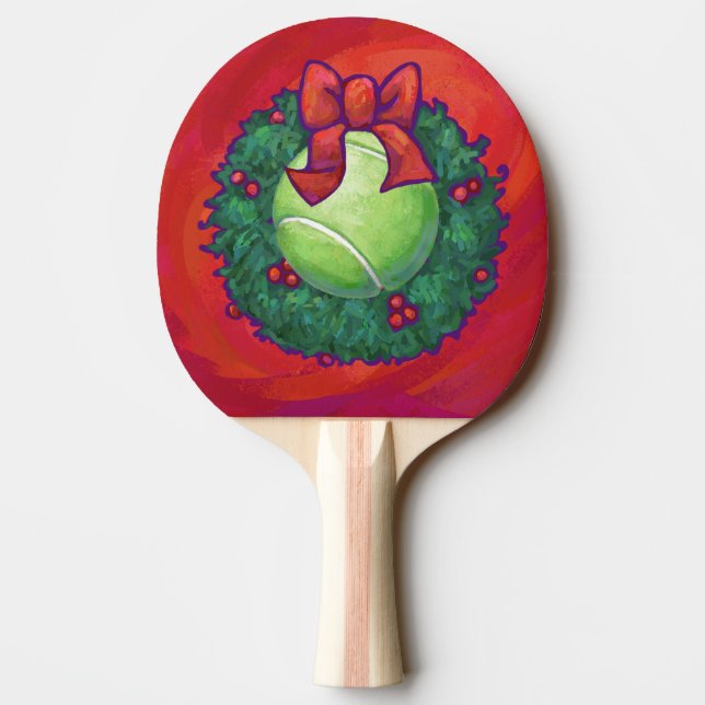 Raquete De Ping Pong Tênis Ball in Wreath on Red (Verso)