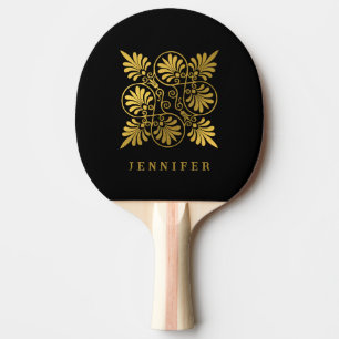 Raquete De Ping Pong Tênis do Monograma Grego Dourado Negro
