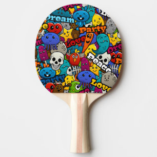 Raquete De Ping Pong Teste padrão colorido dos caráteres dos grafites