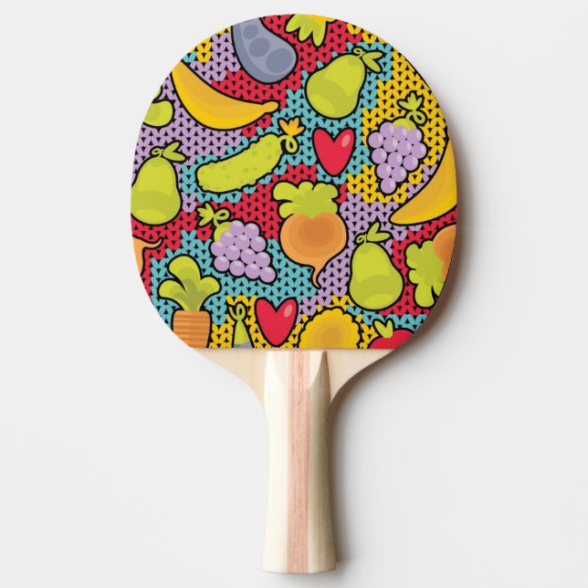 Raquete De Ping Pong Teste padrão com frutas e legumes (Frente)