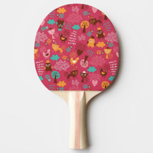 Raquete De Ping Pong Teste padrão com pássaros bonitos e gatos