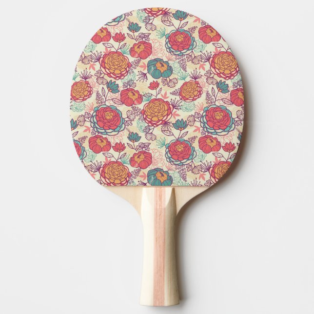 Raquete De Ping Pong Teste padrão das flores e das folhas da peônia (Frente)