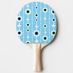 Raquete De Ping Pong teste padrão do azul do pássaro e das flores