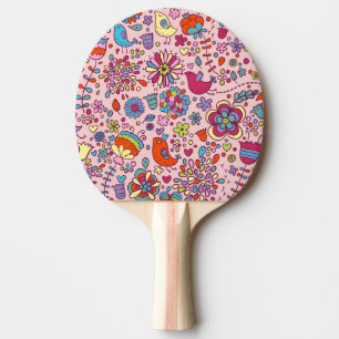 Raquete De Ping Pong Teste padrão do primavera com flores coloridas