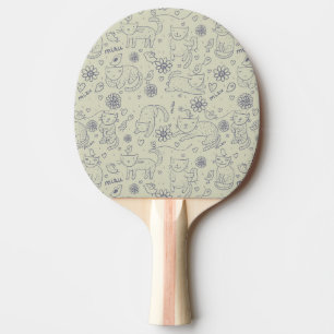 Raquete De Ping Pong Teste padrão dos desenhos animados com gatos