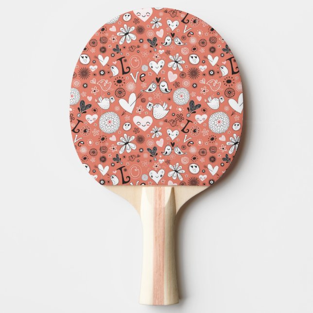 Raquete De Ping Pong Teste padrão dos pássaros do amor (Frente)