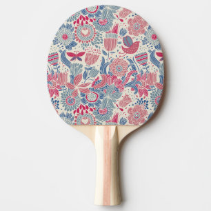 Raquete De Ping Pong Teste padrão floral com pássaro e borboleta