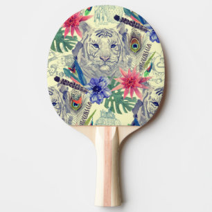 Raquete De Ping Pong Teste padrão indiano do tigre do estilo do vintag
