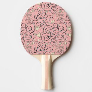 Raquete De Ping Pong Teste padrão romântico com corações e pássaro