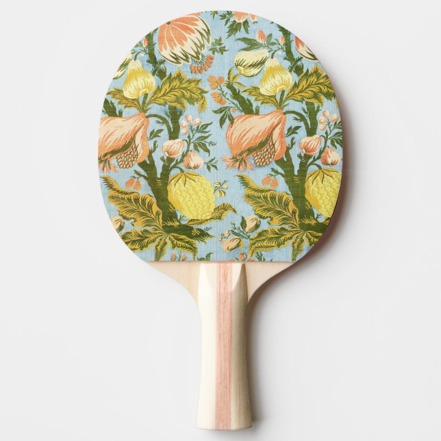 Raquete De Ping Pong Têxtil Clássico Barroco Floral de Damasco com Frut (Frente)