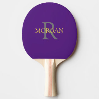 Raquete De Ping Pong Texto Dourado e Cinza do DIY Monograma, Roxo Real