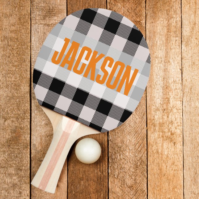 Raquete De Ping Pong Texto Laranja Padrão Preto E Branco Moderno (modern ping pong paddle)