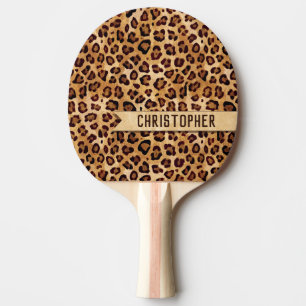 Raquete De Ping Pong Texto Rústico: Leopard Print Add Name