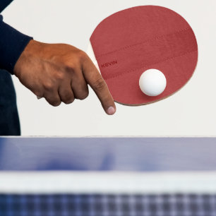 Raquete De Ping Pong Textura Em Couro Vermelho Monograma Po