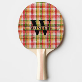 Raquete De Ping Pong Textura Xadrez Tartan Monograma Personalizada