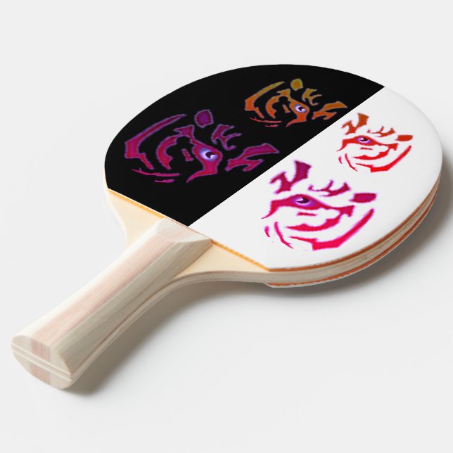 Raquete De Ping Pong Tiger Face Preta E Branco De Lado Duplo (Frente inclinada)