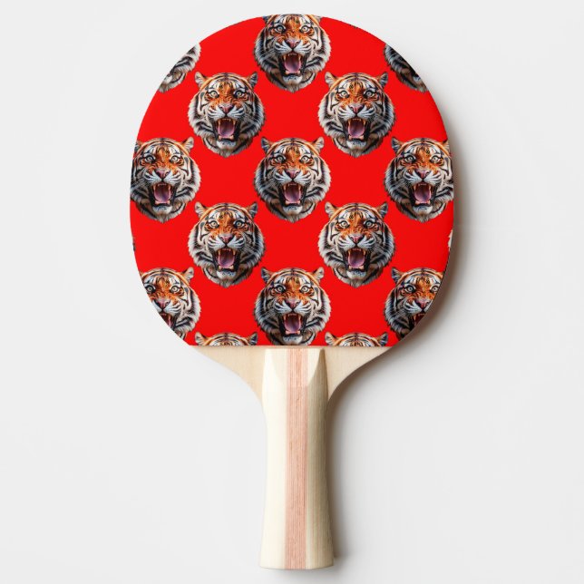 Raquete De Ping Pong Tiger Head Pattern Design Red (Frente)