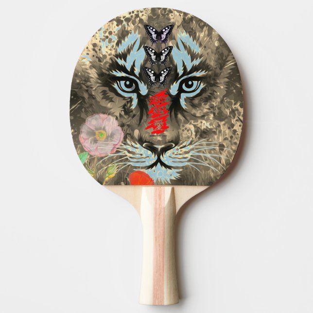 RAQUETE DE PING PONG TIGER PINTADO COM BOTTERFLIOS PERSONALIZADOS INICI (Frente)