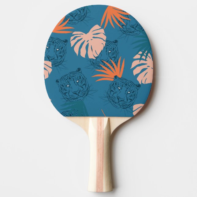 Raquete De Ping Pong Tigre tropical deixa azul profundo (Frente)