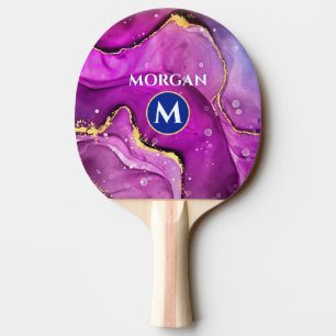 Raquete De Ping Pong Tinta Líquida Violeta Dourada e Vermelha, Monogram