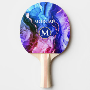 Raquete De Ping Pong Tinta Líquida Violeta Vermelha Roxa Azul, Monogram