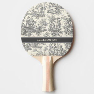 Raquete De Ping Pong Tóile de jouy, preto e branco, dintage