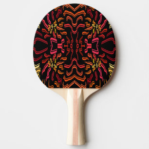 Raquete De Ping Pong Tons de Laranja Vermelho Amarelo Design de Arte de