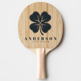 Raquete De Ping Pong Trevo de Quatro Folhas Bambu Branco com Nome