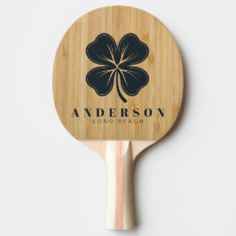 Raquete De Ping Pong Trevo de Quatro Folhas Bambu Escuro com Nome