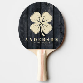 Raquete De Ping Pong Trevo de Quatro Folhas em Madeira Escura Queimada